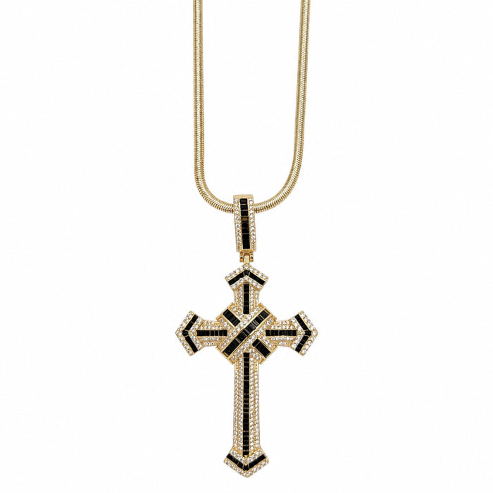Lant Brooks Snake Diamond Cross 14K Gold Plated