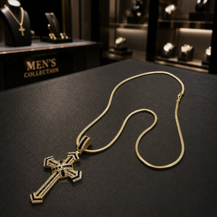Lant Brooks Snake Diamond Cross 14K Gold Plated
