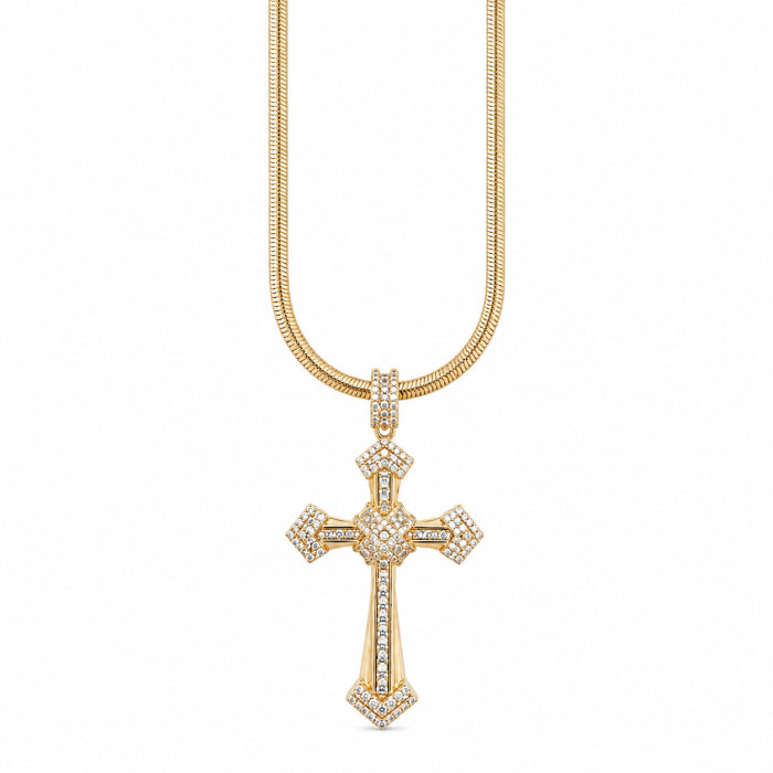 Lant Brooks Snake Diamond Cross 14K Gold Plated