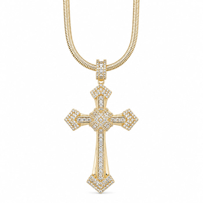 Lant Brooks Snake Diamond Cross 14K Gold Plated