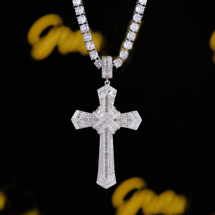 Lant Brooks Tennis Big Cross Full Diamonds 4 MM