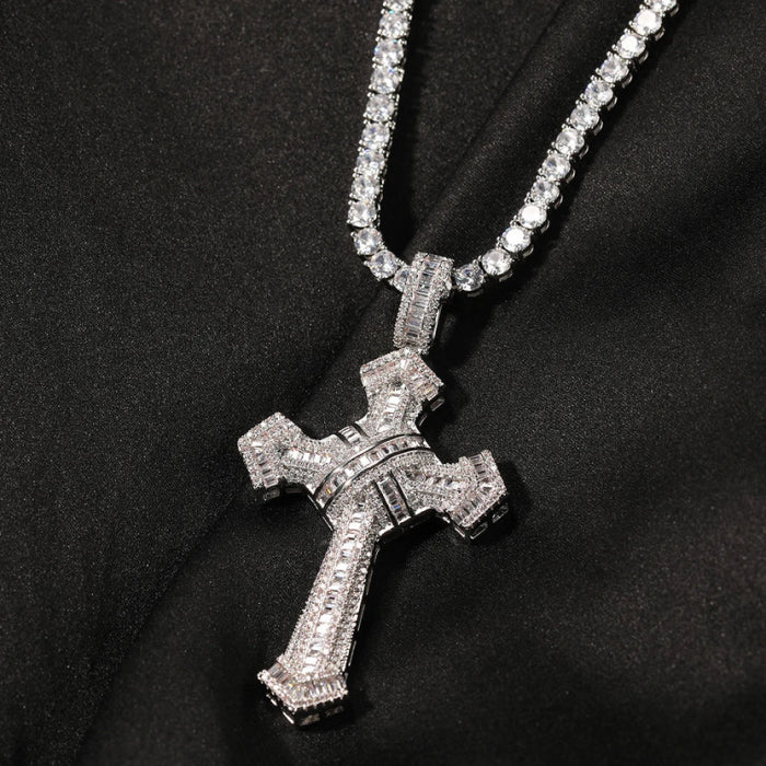 Lant Brooks Tennis Big Cross Full Diamonds 4 MM