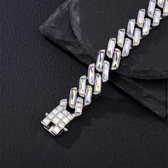 Lant Cuban Silver Full Rainbow Diamonds