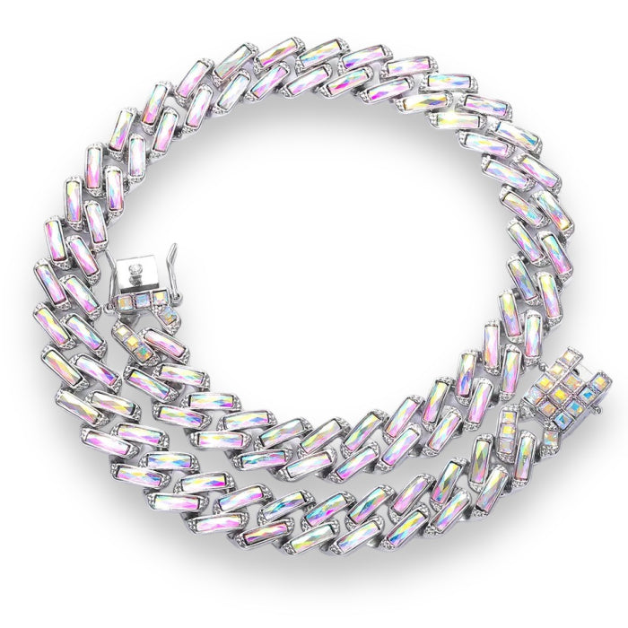 Lant Cuban Silver Full Rainbow Diamonds