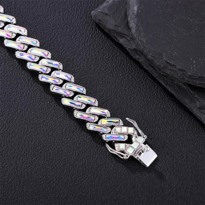 Lant Cuban Silver Full Rainbow Diamonds