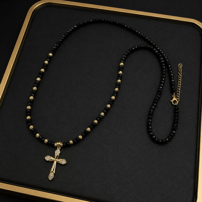 Lant Rosary GoldBlack Cross