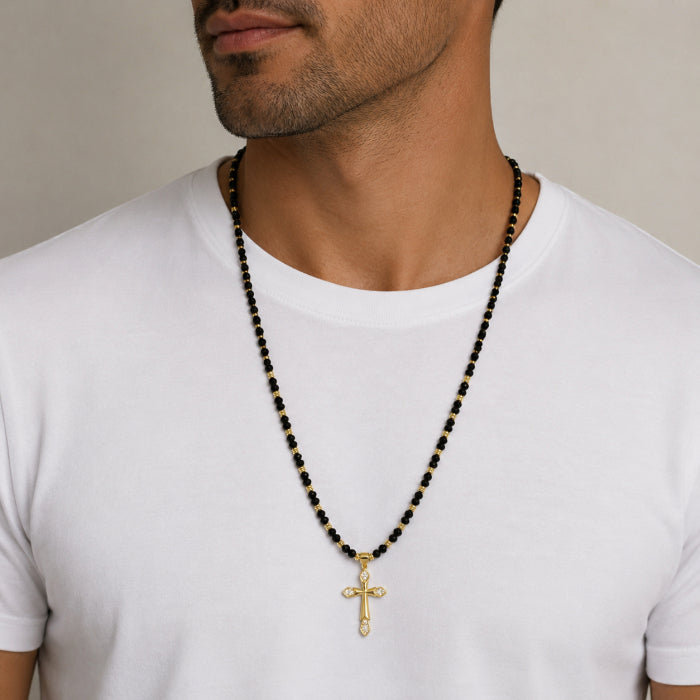 Lant Rosary GoldBlack Cross