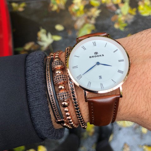 Luxury Set 3 Rose Gold Men Brooks Bracelets