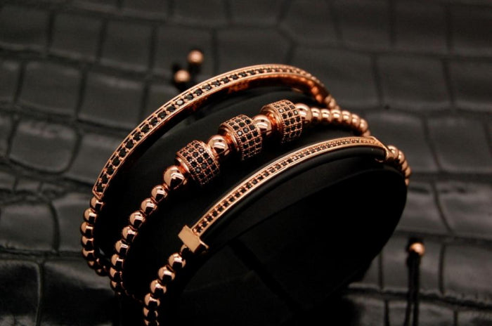 Luxury Set 3 Rose Gold Men Brooks Bracelets