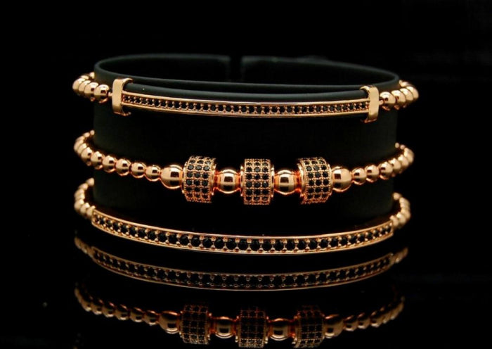 Luxury Set 3 Rose Gold Men Brooks Bracelets