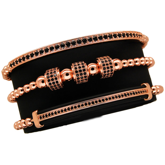 Luxury Set 3 Rose Gold Men Brooks Bracelets