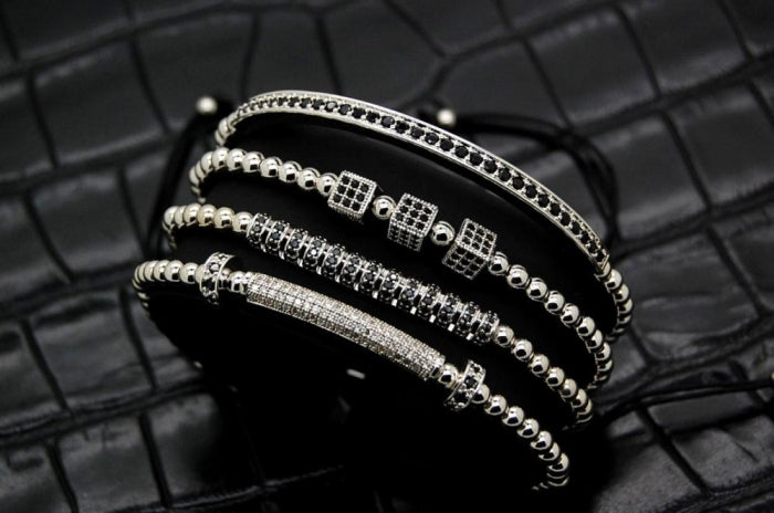 Luxury Set 4 Silver Brooks Bracelets