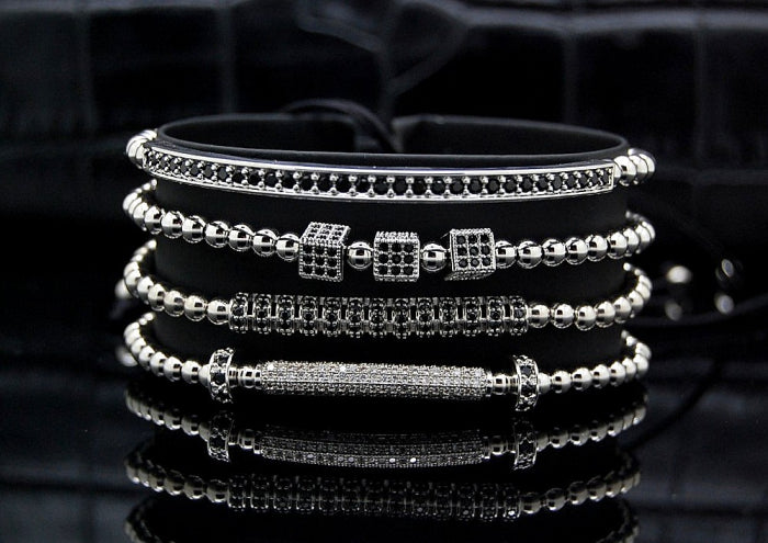 Luxury Set 4 Silver Brooks Bracelets