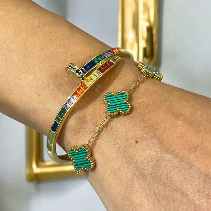 Set 2 Bratari Gold Rainbow Clover