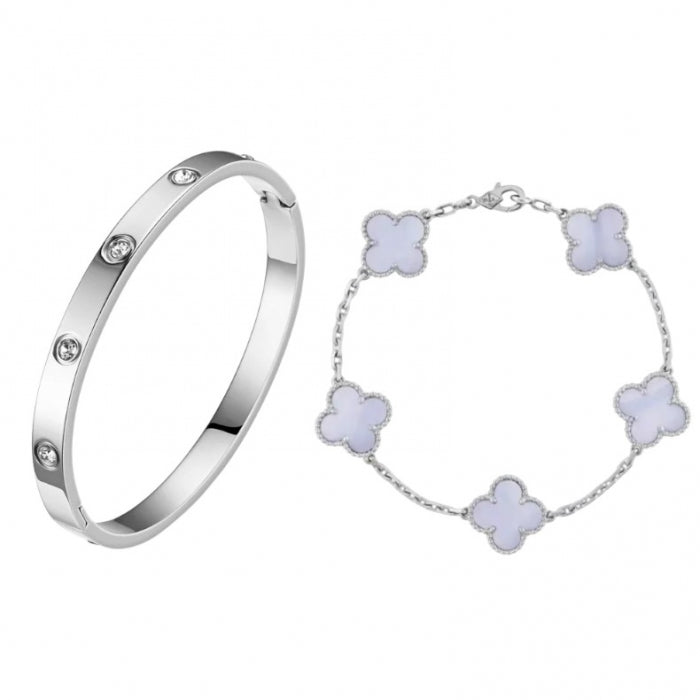 Set 2 Bratari Silver Waterproof Clover