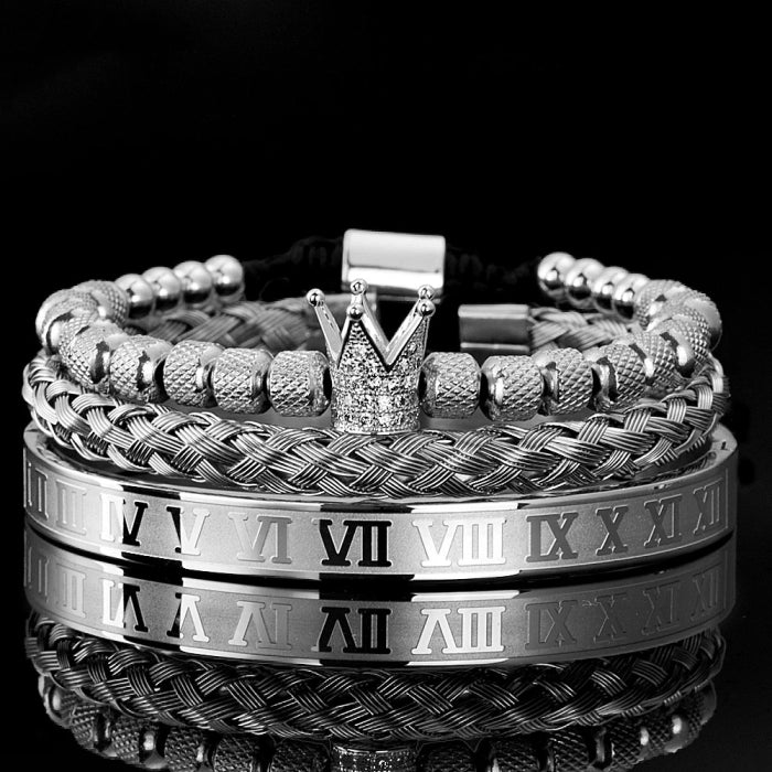 Set 3 Bratari Brooks Silver Crown Paris