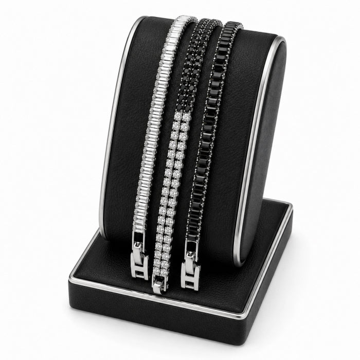 Set 3 Bratari Tennis Black&White Diamonds 19 CM