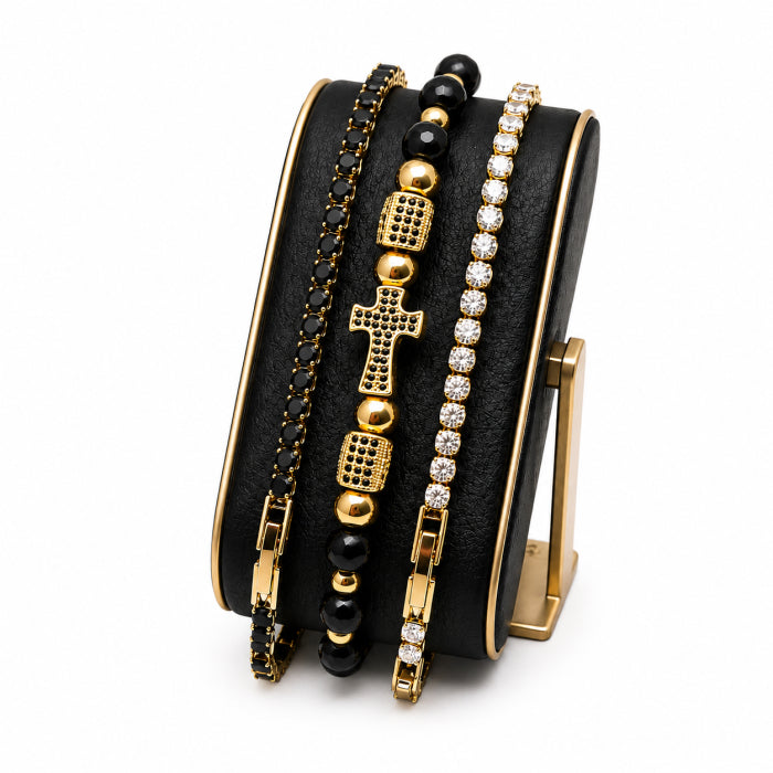 Set 3 Bratari Tennis Cross GoldBlack Luxury