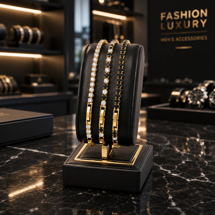 Set 3 Bratari Tennis GoldBlack 3 MM
