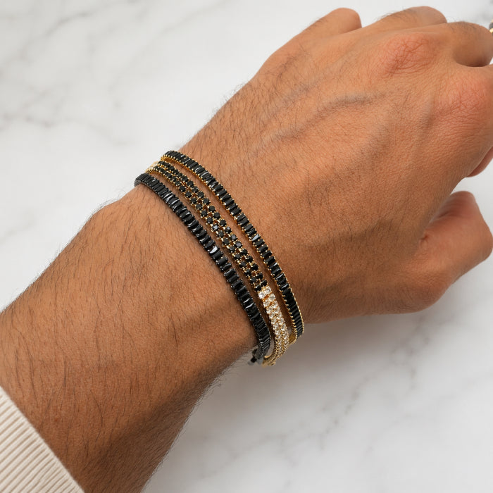 Set 3 Bratari Tennis GoldBlack Diamonds