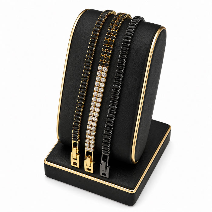 Set 3 Bratari Tennis GoldBlack Diamonds