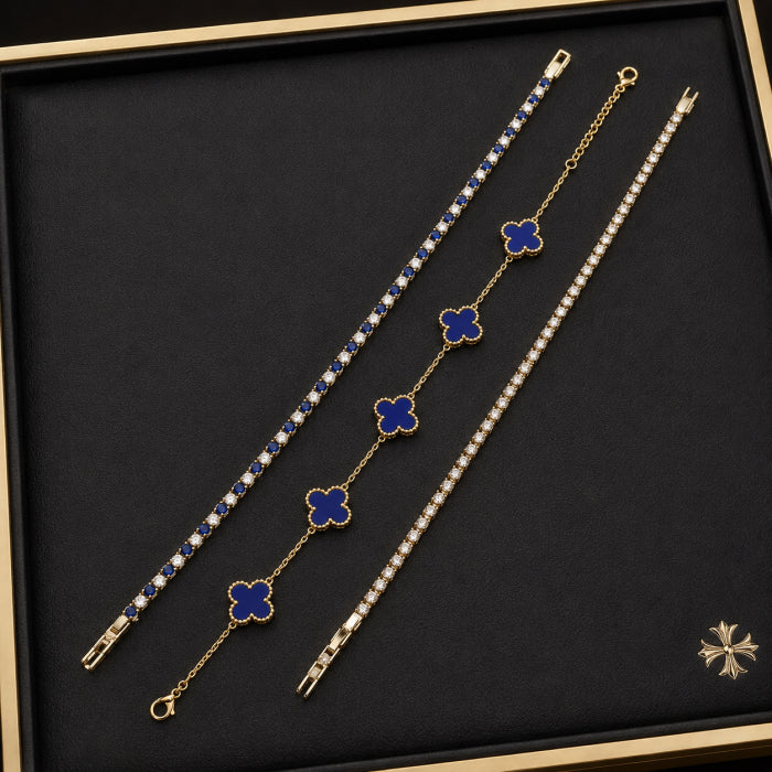 Set 3 Bratari Tennis Imperial Blue Gold