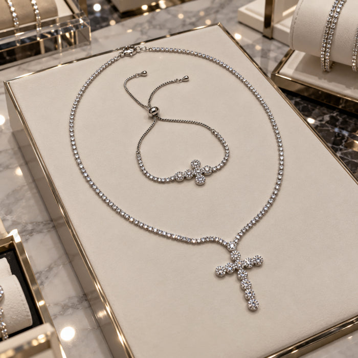 Set Angelic Colier-Bratara Full Diamonds Cross