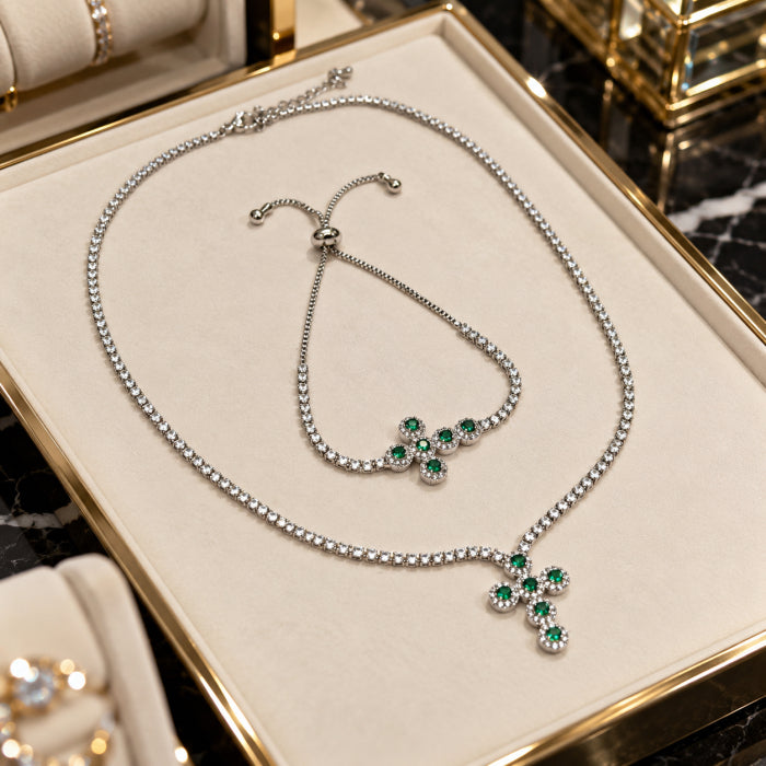 Set Angelic Colier-Bratara Full Diamonds Royal Green