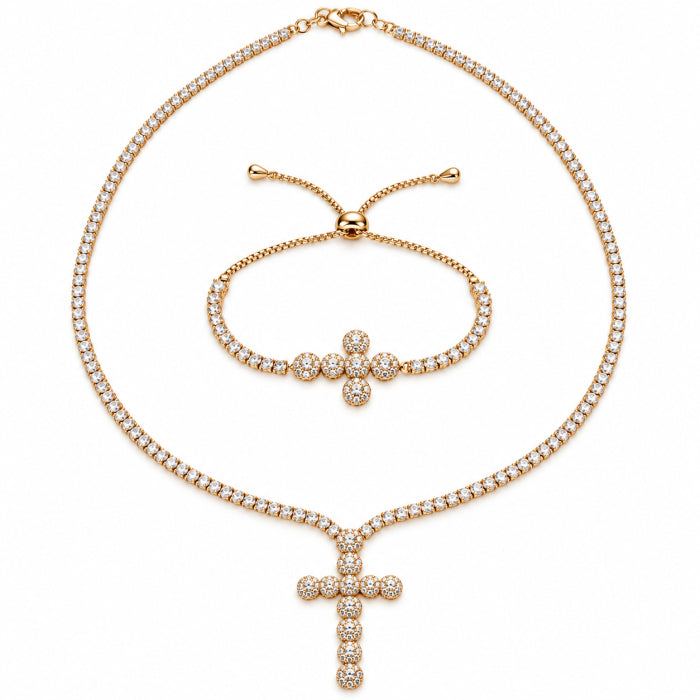Set Angelic Colier-Bratara Gold Full Diamonds Cross