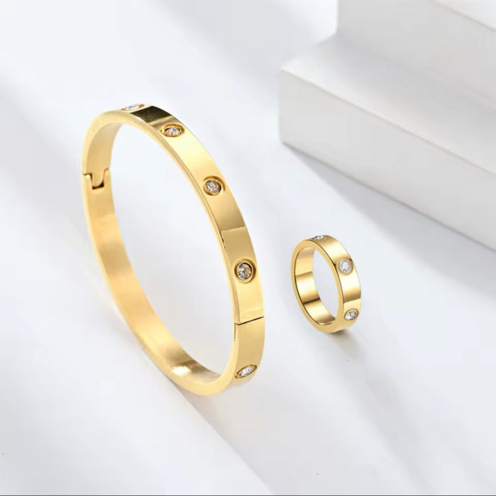Set Bratara-Inel Brooks Gold Bangle Diamonds