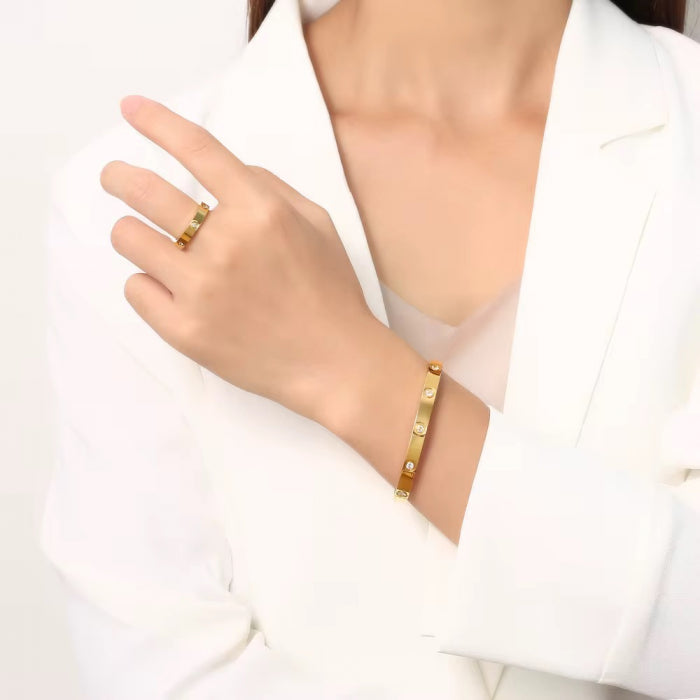 Set Bratara-Inel Brooks Gold Bangle Diamonds