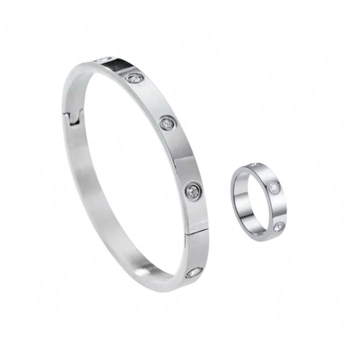 Set Bratara-Inel Brooks Silver Bangle Diamonds