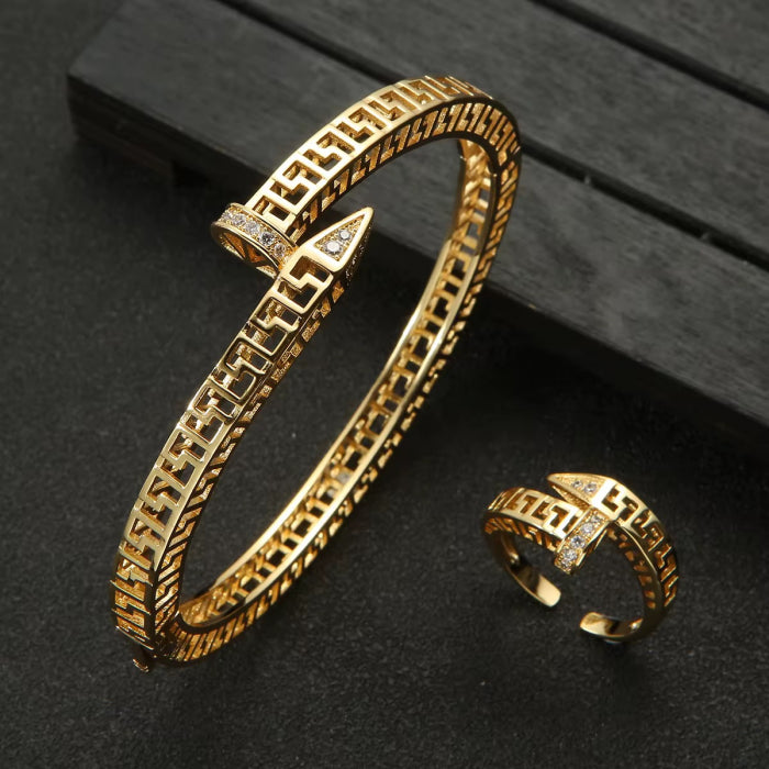 Set Bratara-Inel Gold Abstract Nail