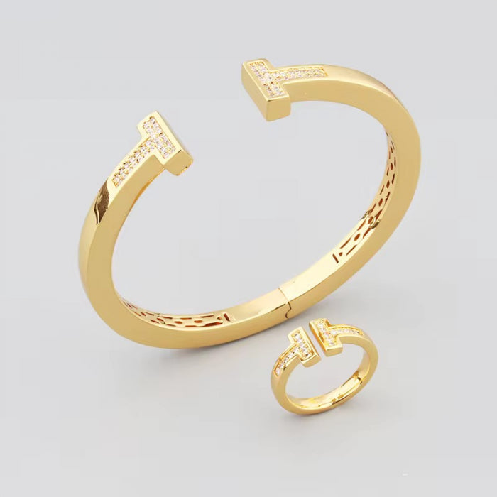 Set Bratara-Inel Gold T-Design
