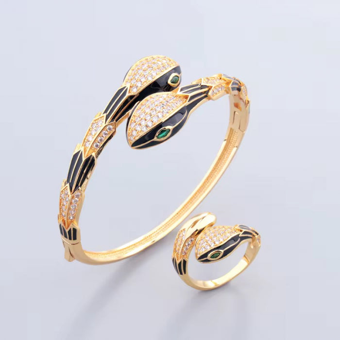 Set Bratara-Inel GoldBlack Snake