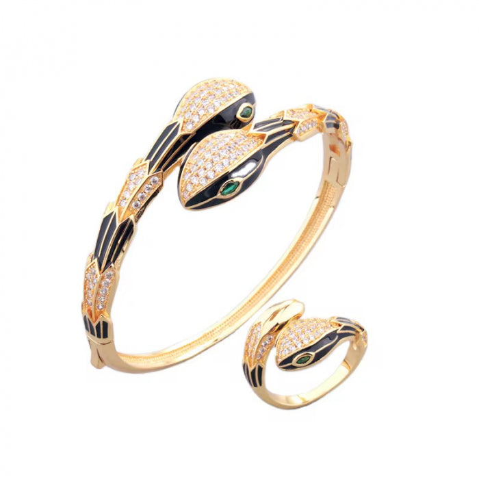 Set Bratara-Inel GoldBlack Snake