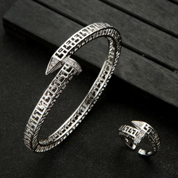 Set Bratara-Inel Silver Nail Abstract