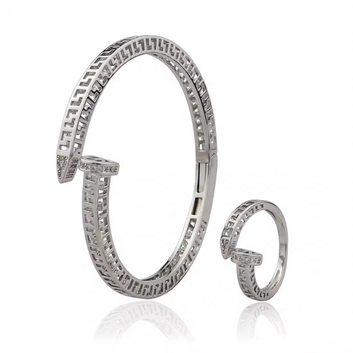 Set Bratara-Inel Silver Nail Abstract
