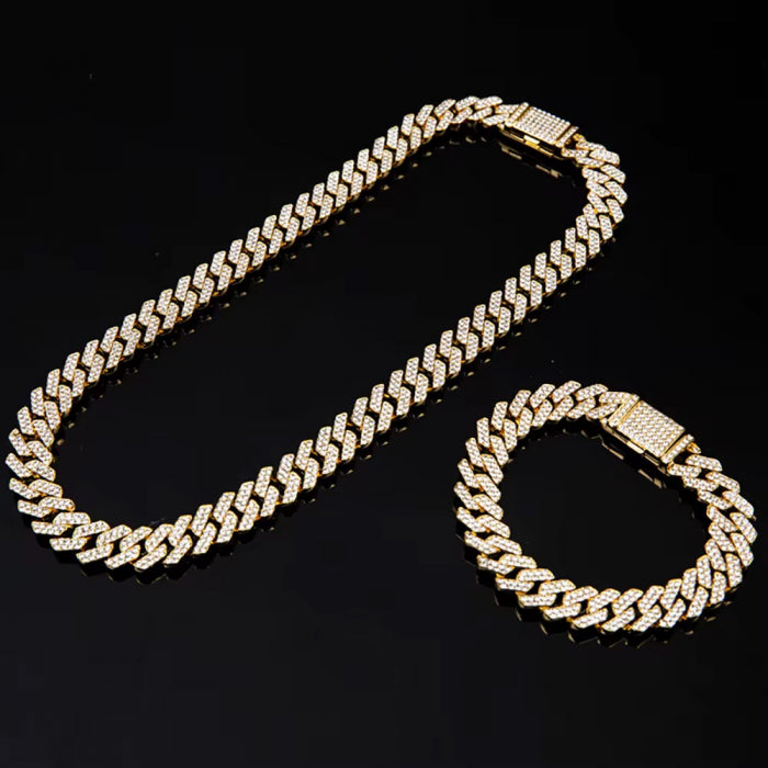 Set Brooks Cuban Gold Full Diamonds 8mm