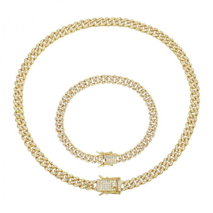 Set Brooks Cuban Gold Full Diamonds 8mm