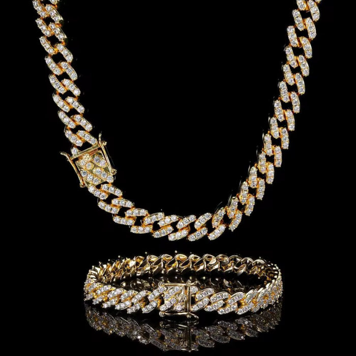 Set Brooks Cuban Gold Full Diamonds 8mm