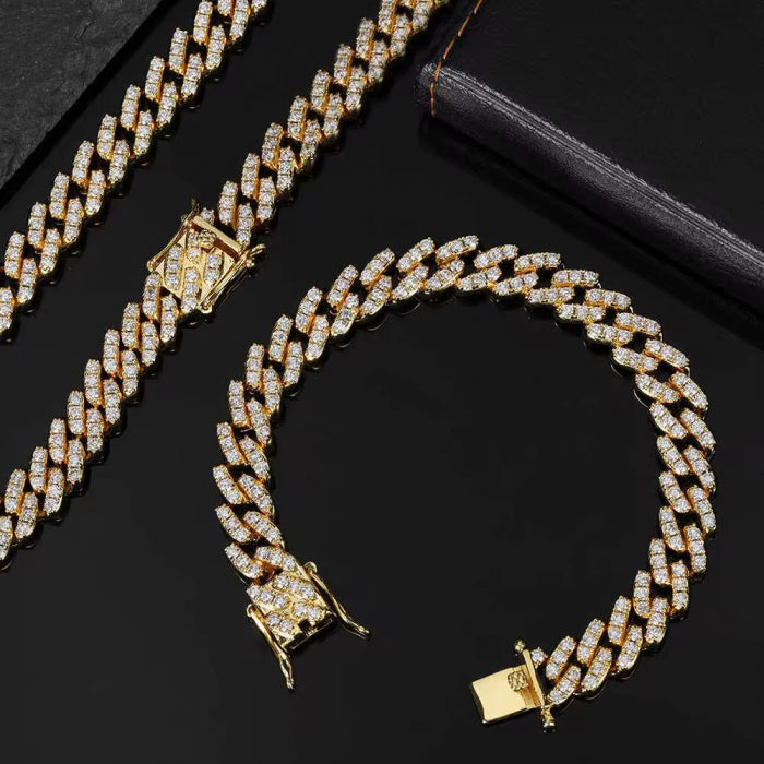 Set Brooks Cuban Gold Full Diamonds 8mm