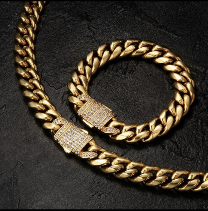 Set Brooks Cuban Gold Woman Design 18K Plated
