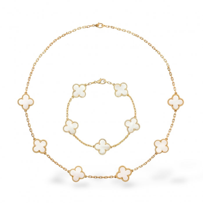 Set Colier-Bratara Dama Gold White Alhambra