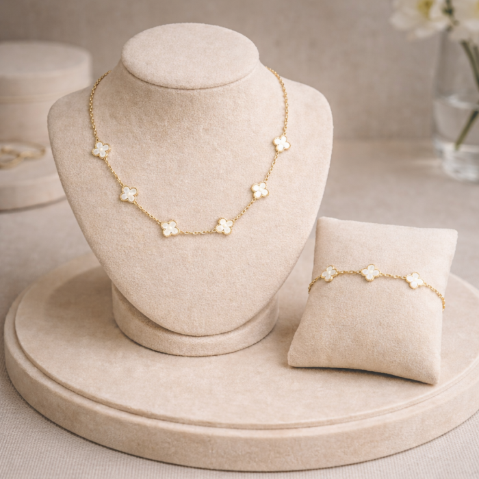 Set Colier-Bratara Dama Gold White Alhambra