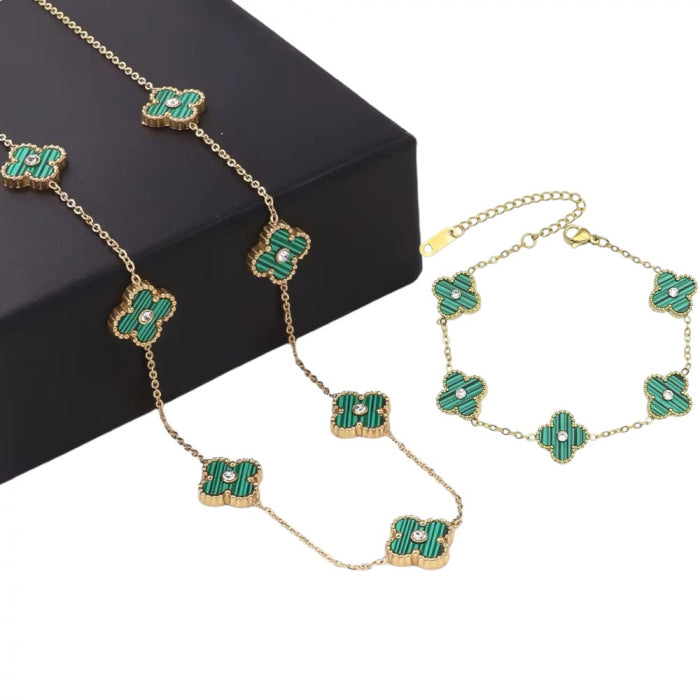 Set Colier-Bratara Dama Green White Alhambra