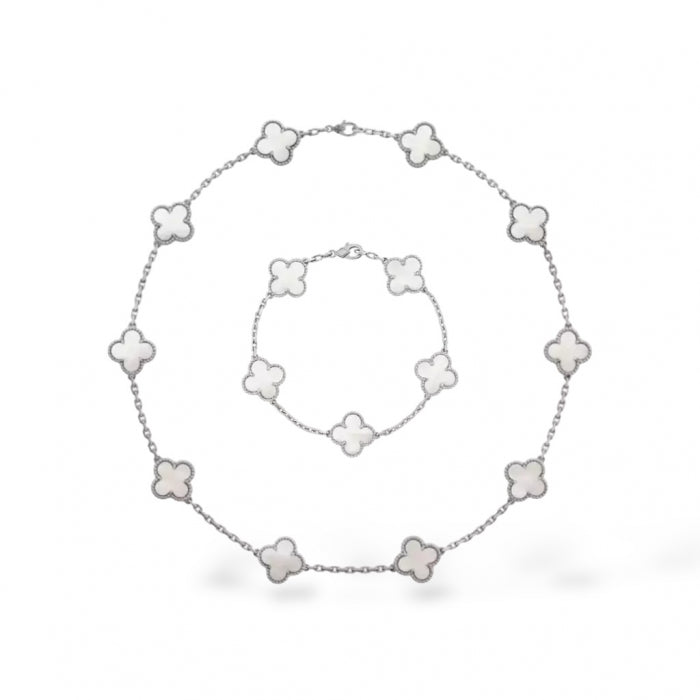 Set Colier-Bratara Dama Silver White Alhambra