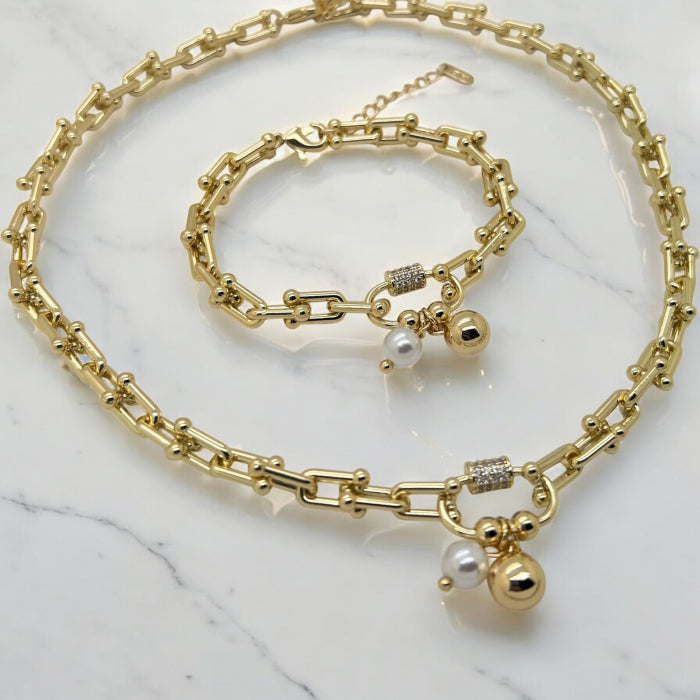 Set Colier-Bratara Gold T-Design Diamonds