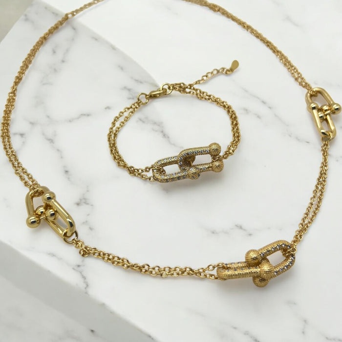 Set Colier-Bratara Gold T-Design Diamonds
