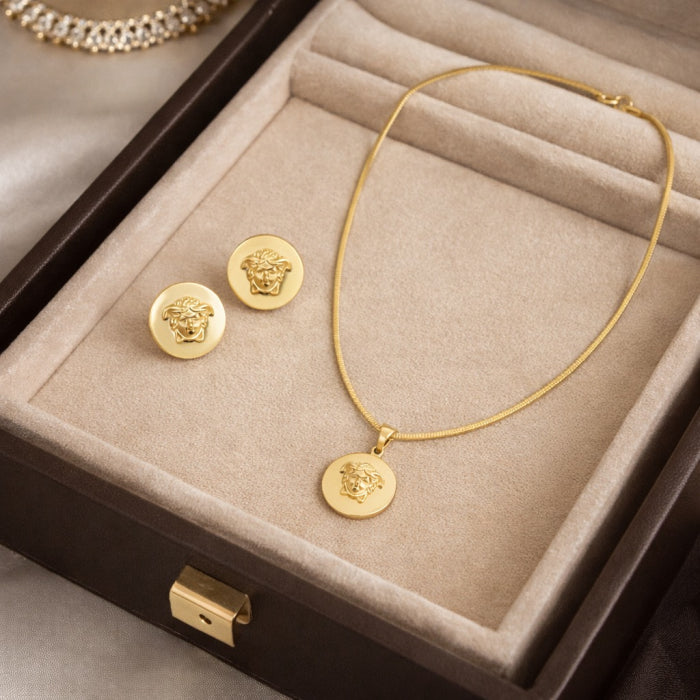 Set Colier-Cercei Dama Gold Medusa Classic